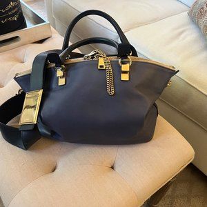 Chloe Baylee Street Blue/Navy Leather Two-Tone Shoulder Bag (Large SIze)